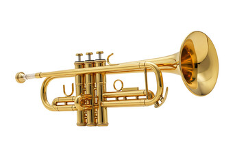 Obraz premium Golden trumpet musical instrument shiny brass wind section studio shot isolated on transparent background