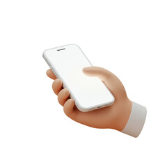 3D Render Hand Holding White Smartphone On Transparent Background