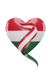 3D Render Hungary Heart Flag Ribbon Transparent Background Illustration