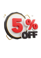 3D Render Illustration Of 5 Percent Off Discount Price Reduction Sign