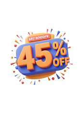 3D Render Illustration of 45 Percent Off Sale Promotion Isolated on Transparent Background