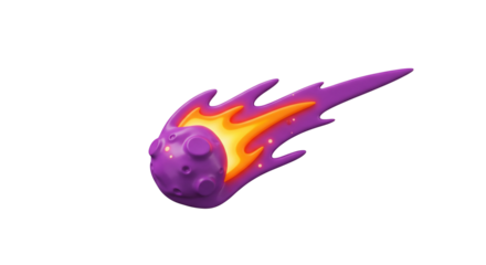 Purple meteoroid with orange flames 3 d render transparent background