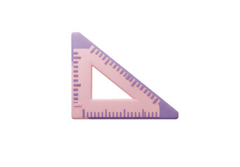 3D Render Illustration of Pink Ruler Triangle on Transparent Background