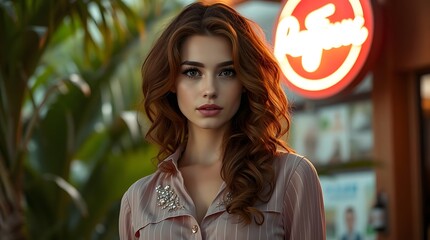 Stylish Woman with Porcelain Skin and a Pink Blouse