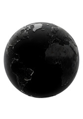 3D Render of a Black Globe with Illuminated City Lights on Transparent Background