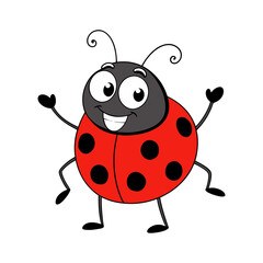 a cartoon ladybug with a red shell and black spots vector art