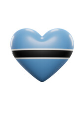 3D Render of a Botswana Flag Heart Shape Isolated on Transparent Background