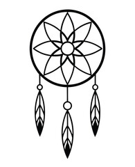 Dreamcatcher graphic vector illustration with feathers and geometric flower design