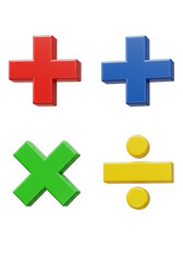 Fototapeta premium 3D Render of Colorful Math Symbols Plus Cross Division and Multiplication