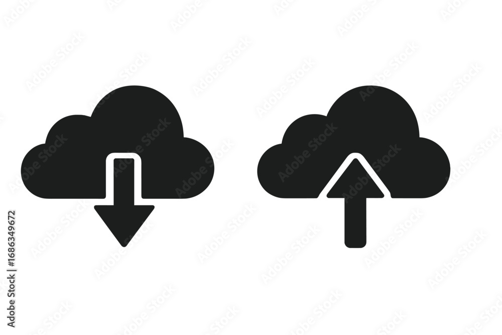 Aufkleber cloud computing icon set. upload and download simple flat vector illustration. data transfer, storag
