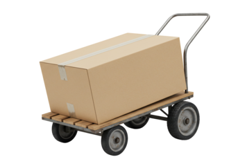 Large cardboard box on a hand truck delivery and shipping concept
