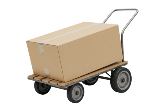 Large cardboard box on a hand truck delivery and shipping concept