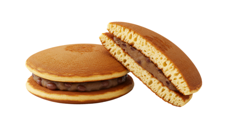 Sweet pancakes with bean paste filling two round cakes on transparent background