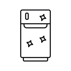 An outlined black fridge with decorative stars and a digital display. Editable stroke. Icon vector illustration