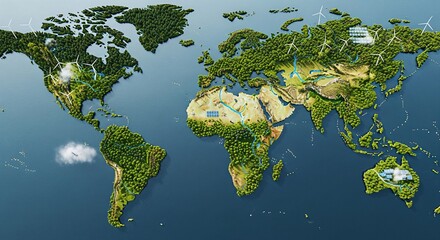 Ecological Earth Map Showing Green Landscapes and Biodiversity