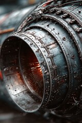 Close-Up of Engine Turbine with Rain Drops on Metallic Surface