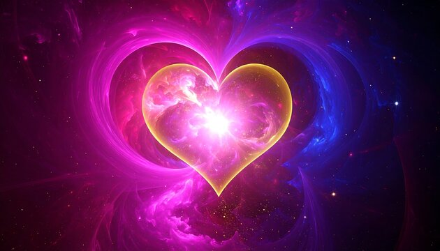 Abstract heart in vibrant space nebula