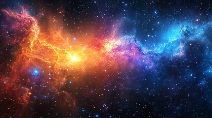Expansive cosmic scene of a galaxy with stars and colorful nebulae in deep space. Perfect for astronomy, sci-fi, or space-themed designs.