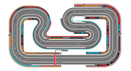 Exciting scaled miniature race track layout featuring multiple curves and straightaways for competitive racing fun
