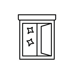 An open cabinet with two stars inside. Editable stroke. Icon vector illustration