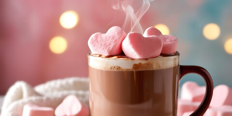 Delicious hot chocolate with heart shaped marshmallows perfect for winter warmth