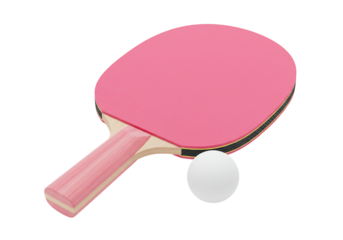Pink table tennis paddle and ball on transparent background