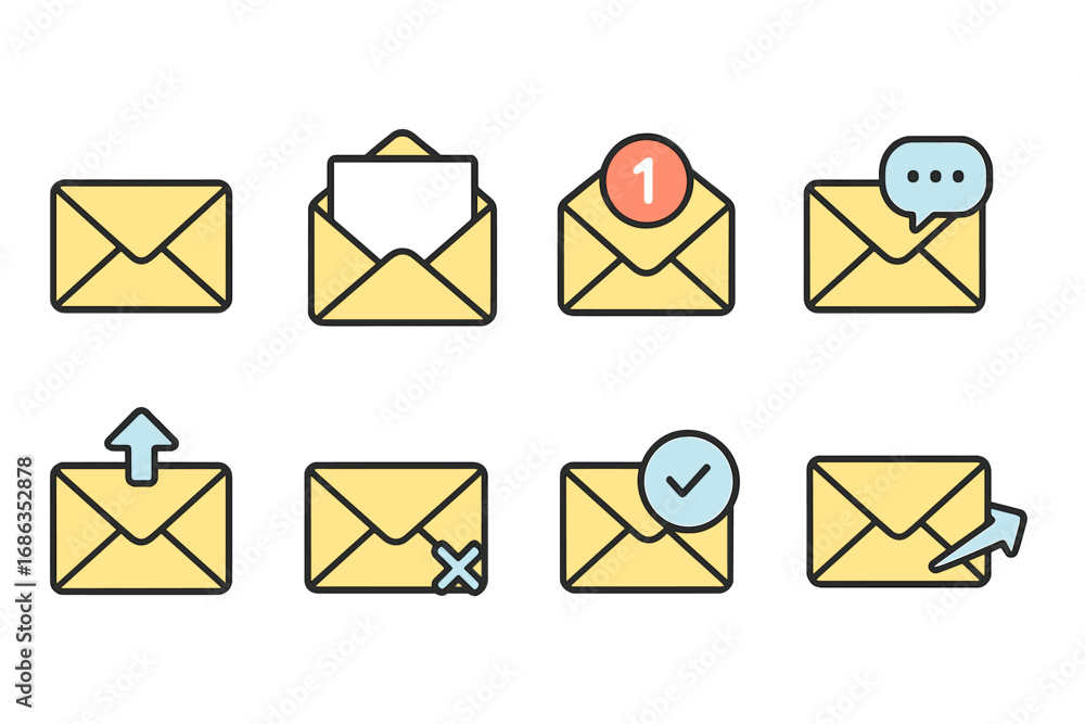 Aufkleber mail envelope icon set for email communication. vector collection of message symbols for ui. include