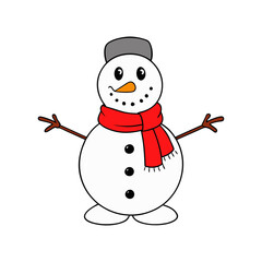 a cartoon snowman character with a carrot nose vector art