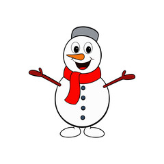 a cartoon snowman character with a carrot nose vector art