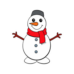 a cartoon snowman character with a carrot nose vector art