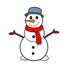 a cartoon snowman character with a carrot nose vector art