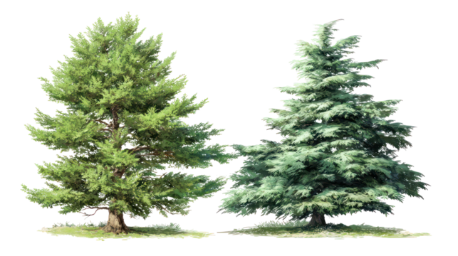 Pine tree with conical shape and green needle-like leaves on transparent background