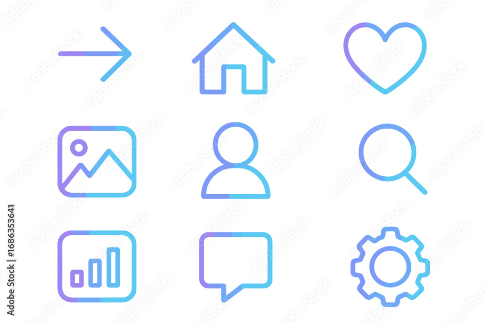 Aufkleber minimalist gradient ui icons for modern web and mobile app design. vector line art symbol set includ