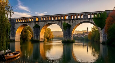 Obraz premium Sunrise over Canal Bridge with France.