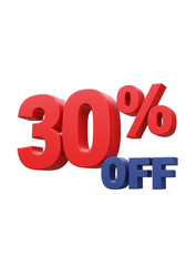 3D Rendered 30 Percent Off Sale Marketing Isolated Transparent Background Illustration