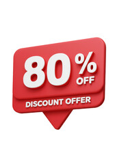 3D Rendered 80 Percent Off Discount Offer Label on Isolated Transparent Background