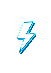 3D Rendered Abstract Blue Neon Lightning Bolt Symbol on Black Background