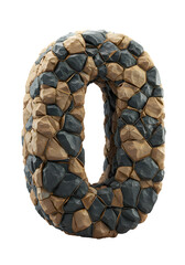 3D Render Stone Number Zero On Isolated Transparent Background
