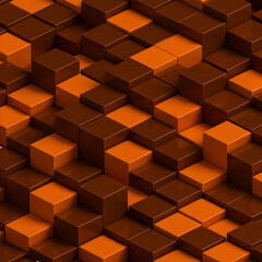 3D Rendered Abstract Geometric Cube Patterned Background in Orange and Brown Tones