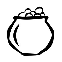 Simple Line Art Pot of Gold Coins Sketch Illustration