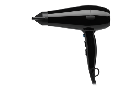 Black hair dryer isolated on transparent background