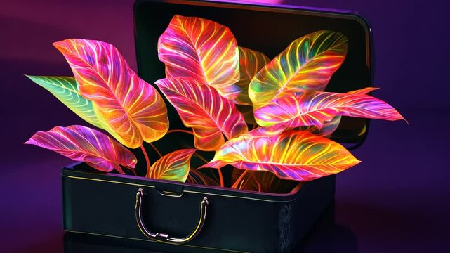 Colorful leaves in suitcase