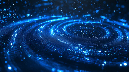 Futuristic neon background of blue glowing sound waves in radial pattern. Audio waveform visualization with circular neon lights, perfect for music and tech designs.