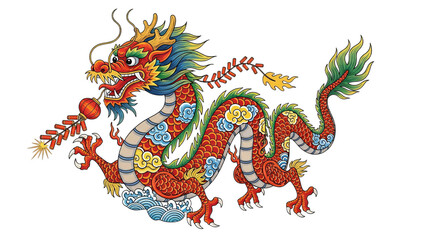 Traditional Chinese Dragon With Red Lantern Decorations on Black Background