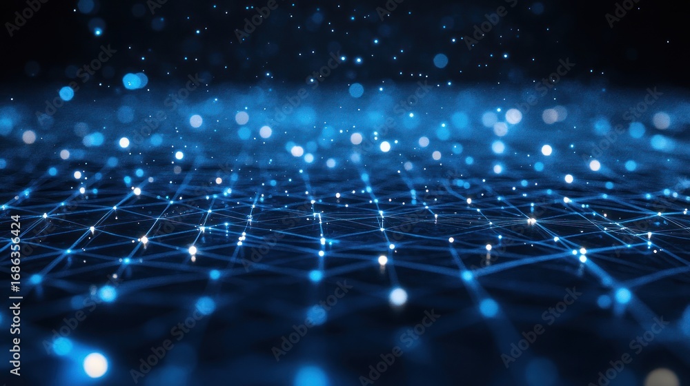 Aufkleber abstract digital network with glowing blue lines and bokeh lights