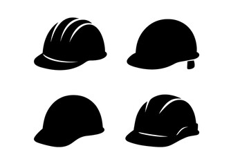 Set of safety helmet silhouettes. Hard hat icon collection for construction, industrial worker, and engineer. Protective headgear symbol for builder. Vector illustration.