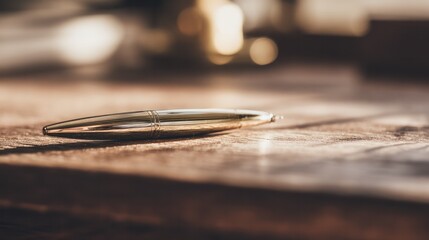 A single pen lying on a wooden desk with blurred background, professional workspace vibe.