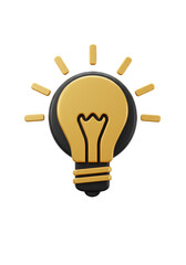 3D Rendered Gold Lightbulb on Black Circular Base Illustrating the Idea