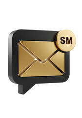 3D Rendered Gold Envelope Icon Within Black Speech Bubble Isolated Illustration