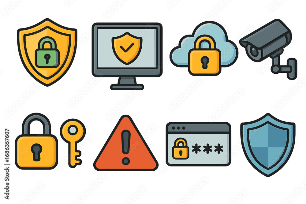 Poster security icon set for cybersecurity and data protection. vector concepts for digital safety, cloud a